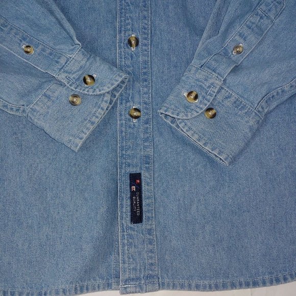 Vintage Wright Brothers National Memorial Men S Button Down Shirt Blue Chambray - Picture 6 of 7